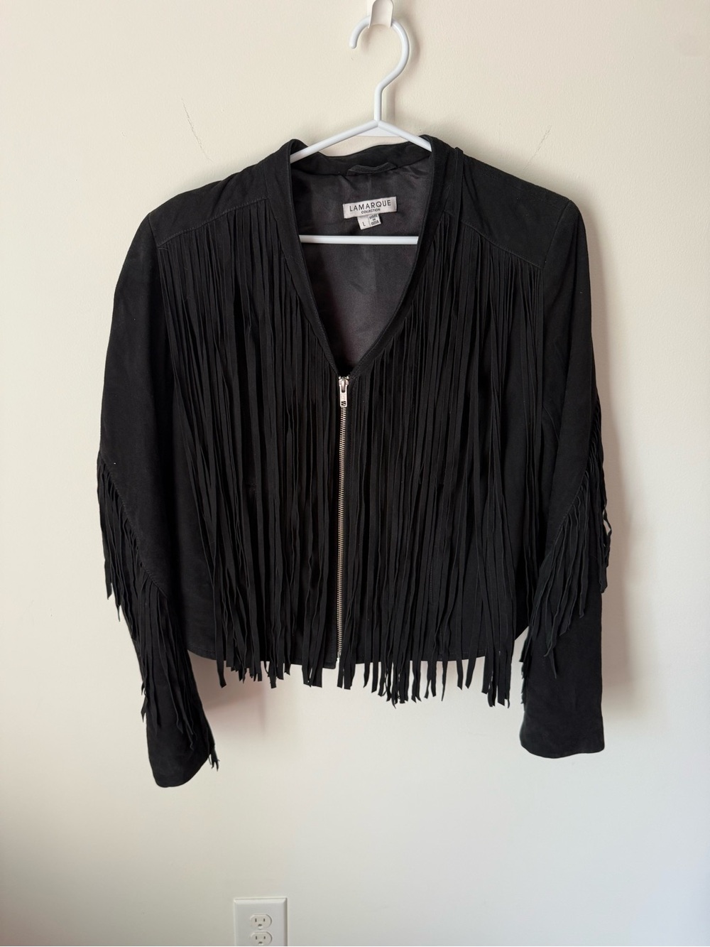 Lamarque Black Suede Fringe Zip Jacket